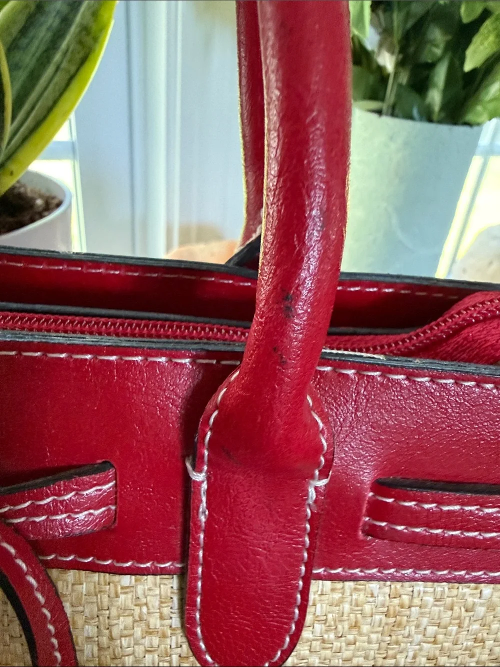 Kate Spade Red Raffia-Accent Tote